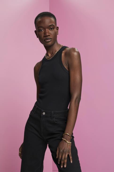 Tank Black Women Esprit Ribbed tank top V48Z280