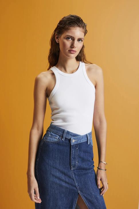 Tank White Women Esprit Ribbed tank top V48Z281