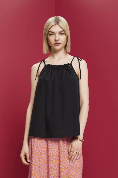 Top Black Women Esprit Camisole top with smock, TENCEL V48Z198