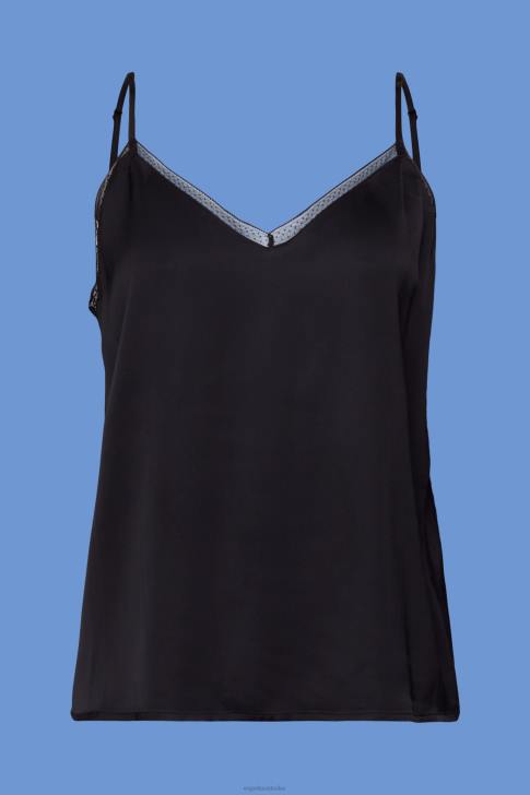 Top Black Women Esprit Satin camisole with lace trim, LENZING ECOVERO V48Z136