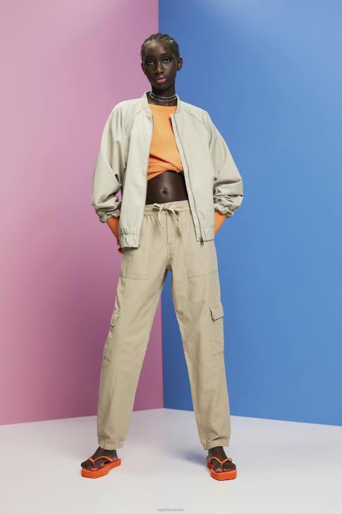 Trousers & Pants Dusty Green Women Esprit Mixed fabric cargo trousers with TENCEL V48Z265